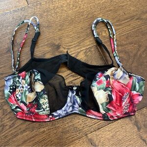 1980s Victoria Secret Gold Label Rose Garden Floral Underwire Sheer Retro Bra